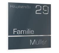 Graviers Design Plaque Numéro de Maison et Nom | Chiffres et lettres personnalisables | 230 x 230 mm Gris Anthracite RAL 7016 | Acier inoxydable | Fabriqué en Allemagne