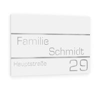 Graviers Design Plaque Numéro de Maison et Nom | Chiffres et lettres personnalisables | 250 x 175 mm Blanc | Acier inoxydable | Fabriqué en Allemagne