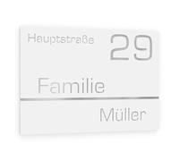 Graviers Design Plaque Numéro de Maison et Nom | Chiffres et lettres personnalisables | 250 x 175 mm Blanc | Acier inoxydable | Fabriqué en Allemagne