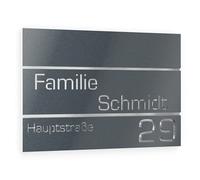 Graviers Design Plaque Numéro de Maison et Nom | Chiffres et lettres personnalisables | 250 x 175 mm Gris anthracite métallisé | Acier inoxydable | Fabriqué en Allemagne
