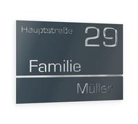 Graviers Design Plaque Numéro de Maison et Nom | Chiffres et lettres personnalisables | 250 x 175 mm Gris Anthracite RAL 7016 | Acier inoxydable | Fabriqué en Allemagne