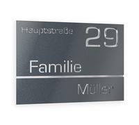 Graviers Design Plaque Numéro de Maison et Nom | Chiffres et lettres personnalisables | 380 x 264 mm Gris anthracite métallisé | Acier inoxydable | Fabriqué en Allemagne