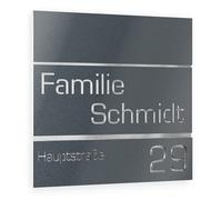Graviers Design Plaque Numéro de Maison et Nom | Chiffres et lettres personnalisables | 380 x 380 mm Gris anthracite métallisé | Acier inoxydable | Fabriqué en Allemagne