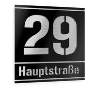 Graviers Design Plaque Numéro de Maison et Nom | Chiffres et lettres personnalisables | 380 x 380 mm Noir | Acier inoxydable | Fabriqué en Allemagne