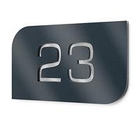 Graviers Design plaque numéro de maison extérieure - format 215x150 mm, finition anthracite RAL 7016, acier inox V2A, personnalisable