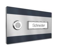 Graviers Design Sonnette de porte apparente 1 plaque nominative interchangeable - acier inoxydable V2A 140x80 mm revêtu par poudre RAL 7016 - nom éclairage au choix bouton LED