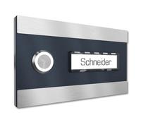 Graviers Design Sonnette de porte apparente pour immeuble collectif 1 plaque nominatives interchangeables - inox V2A 140x80 mm - éclairage du nom sélectionnable LED Bouton-poussoir