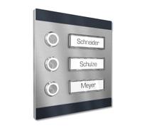 Graviers Design Sonnette de porte apparente pour immeuble collectif 3 plaques nominatives interchangeables - inox V2A 140x150 mm revêtu par poudre RAL 7016 - éclairage au choix bouton LED