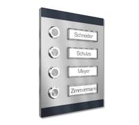 Graviers Design Sonnette de porte apparente pour immeuble collectif 4 plaques nominatives interchangeables - inox V2A 140x185 mm revêtu par poudre RAL 7016 - éclairage au choix bouton LED