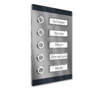 Graviers Design Sonnette de porte apparente pour immeuble collectif 4 plaques nominatives interchangeables - inox V2A 140x220 mm revêtu par poudre RAL 7016 - éclairage au choix bouton LED