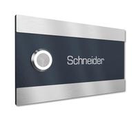 Graviers Design Sonnette de porte pour immeuble collectif 1 nom gravés - V2A sonnette en inox 140x80 mm - LED bouton poussoir encastré au choix en saillie pour porte d'entrée