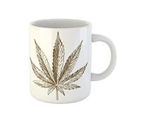 Gravure Ancienne De Feuille De Cannabis (Chanvre, Botanique, Cannabinoïdes) Tasse À Thé Céramique Tasse À Café Durable Mug Idée Cadeau Pour Bureau Collègue Anniversaire 330Ml
