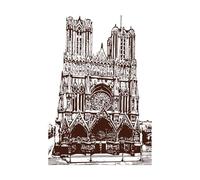 Gravure ancienne de la cathédrale de Reims, région Grand Est Stickers muraux en vinyle 36x52.2cm Embellissement mural Café