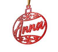 GRAVURE CONCEPT Boule de Noël Personnalisée avec Prénom | Modèle Flocon, Glitter Rouge Vif Clair - Décoration Sapin de Noel en Forme de Boule avec Flocons de Neige - Design soigné