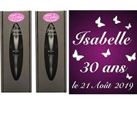 Gravure Events 2 Flûtes à Champagne Gravées en Verre - Âge Personnalisable + Prénom - Modèle Anniversaire Papillons avec 2 Boîtes Cadeaux - Capacité de 17cl
