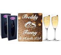 Gravure Events 2 Flûtes à Champagne Gravées Modèle Alliances avec 2 Boîtes Cadeaux - Cadeau de Mariage pour Les Mariés : repas, Invité au vin d'honneur, Anniversaire - Verre capacité 17cl
