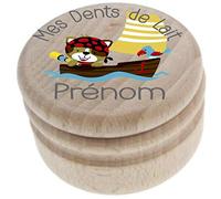 Gravure Events Boîte à Dents de Lait en Bois - Fabrication Française - Personnalisée avec le Prénom de l'Enfant + Texte Personnalisable - Dessin Pirate Bateau - Petite Souris