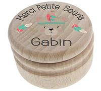 Gravure Events Boîte à Dents de Lait en Bois Personnalisée avec le Prénom de l'Enfant + Texte Personnalisable, Dessin Ourson, Fabrication Française, Cadeau de Naissance pour Fille ou Garçon