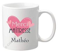 Gravure Events Cadeau Maîtresse Mug - Tasse Personnalisée originale pour maîtresses d'école avec prénom de l'enfant - Fin Année Scolaire institutrice, professeur des écoles (Merci Maîtresse - Coeur)