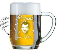 Gravure Events Chope à Bière Johnny Hallyday personnalisée - personnalisable avec le prénom de votre choix qui sera gravé sur verre Cadeau pour Homme fête des pères Saint Valentin Noël anniversaire