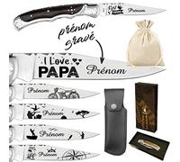 Gravure Events - Couteau Marque Laguiole Bougna personnalisé avec dessin et prénom gravé. Cadeau pour homme : fête des pères, papa, Papi, papy anniversaire, noël, Saint Valentin