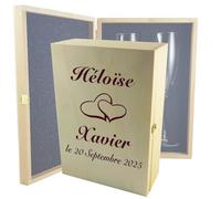 Gravure Events Flûtes à Champagne Gravées Modèle Cœurs (Coffret Bois)