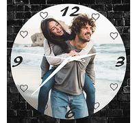 Gravure Events Grande Horloge Personnalisée avec Votre Photo - Diamètre 28,5 cm - Cadeau Personnalisable Saint-Valentin Noël Anniversaire Mariage J.B