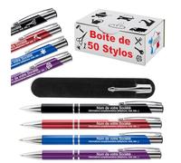 Gravure Events Lot de 50 Stylos Personnalisés Publicitaires Gravés au Nom de l'Entreprise - Objet de Communication pour Événement Professionnel - Cadeau Clients Noël & Fin d'Année, Goodies Logo