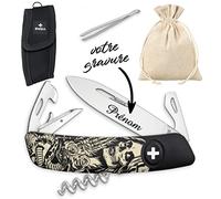 Gravure Events - Véritable Couteau Suisse personnalisé - Gravé avec le prénom de votre choix - fabriqué en Suisse - Cadeau Homme femme ou adolescent, Fête des pères, anniversaire Noël Sk.Noir