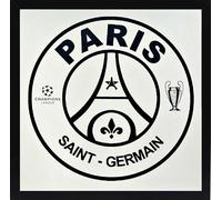 Gravure Miroir 22 cm x 22 cm, Foot Paris, Ligue des Champions avec Cadre en Bois Composite Noir,