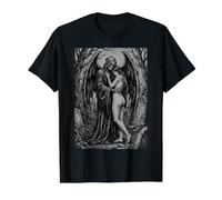 Gravure sur Bois Gothique d'une Mort ailée embrassant Une Jeune Fille dans Un cimetière T-Shirt Graphique avec Valeur, Homme, Noir, S