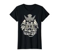 Gravure Vintage Observation des Oiseaux avec Jumelles et Boussole T-Shirt Graphique avec Valeur, Femme, Noir, XL