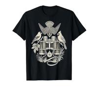 Gravure Vintage Observation des Oiseaux avec Jumelles et Boussole T-Shirt Graphique avec Valeur, Homme, Noir, XL