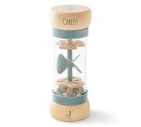 GRAVURZEILE Bâton de pluie gravé - On The Go - Personnalisé avec nom - Hochet bébé en bois - Avec tube transparent et boules colorées - Cadeau de naissance pour garçons et filles