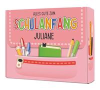 GRAVURZEILE Boîte cadeau à remplir soi-même - Cartable rose - Personnalisable avec nom - Cadeau de rentrée des classes - Emballage cadeau pour la rentrée scolaire - 35,5 x 28 x 10 cm
