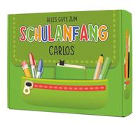 GRAVURZEILE Boîte cadeau à remplir soi-même - Cartable vert - Personnalisable avec nom - Cadeau de rentrée des classes - Emballage cadeau pour la rentrée scolaire - 35,5 x 28 x 10 cm
