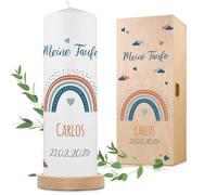 GRAVURZEILE Bougie imprimée - Bougie de baptême arcenciel - Bougie de baptême imprimée brillante - Cadeau de baptême personnalisé pour filles et garçons - Bougie pilier de qualité supérieure 250 x