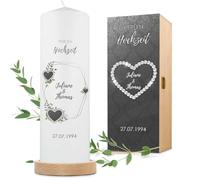 GRAVURZEILE Bougie imprimée - Design de mariage de perles - Personnalisable avec nom, date et texte souhaité - Cadeau pour les couples à 30 ans de mariage de perles - Bougie pilier de qualité