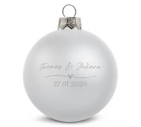 GRAVURZEILE Boule de Noël avec gravure - Amour de mariage - Personnalisable avec nom et date - Cadeau pour couple - Boule de Noël festive comme décoration de Noël - Couleur : argent mat - Taille : 10