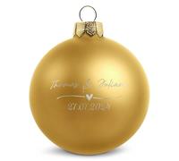 GRAVURZEILE Boule de Noël avec gravure - Amour de mariage - Personnalisable avec nom et date - Cadeau pour couple - Boule de Noël festive comme décoration de Noël - Couleur : or mat - Taille : 10 cm