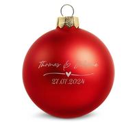 GRAVURZEILE Boule de Noël avec gravure - Amour de mariage - Personnalisable avec nom et date - Cadeau pour couple - Boule de Noël festive comme décoration de Noël - Couleur : rouge mat - Taille : 10