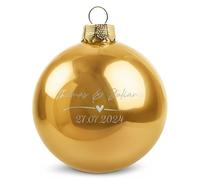 GRAVURZEILE Boule de Noël avec gravure - Amour de mariage - Personnalisable avec nom et date - Cadeau pour couple - Boule de Noël festive comme décoration de Noël - Couleur : or brillant - Taille : 10