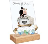 GRAVURZEILE Cadeau d'argent de mariage personnalisé - Verre acrylique avec voiture de mariage - Cadeaux de mariage de qualité supérieure pour couple de mariés - Cadeau de mariage - Cadeau de mariage -