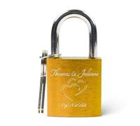 GRAVURZEILE Cadenas d'amour avec gravure et clé - Cadenas personnalisé - Cadeaux personnalisés pour lui et elle pour la Saint-Valentin - Cadeau de Saint-Valentin pour femmes et hommes - Jaune