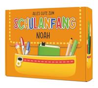 GRAVURZEILE Coffret cadeau à remplir soi-même - Cartable orange - Personnalisé avec nom - Cadeau de rentrée des classes - Emballage cadeau pour la rentrée scolaire - 35,5 x 28 x 10 cm