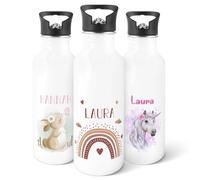 GRAVURZEILE - Gourde en acier inoxydable imprimée - Rouge arc-en-ciel - Personnalisée avec nom - 600 ml - Étanche avec bec pliable et paille intégrée