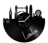 GRAVURZEILE Horloge à Disque Vinyle Skyline Londres - Horloge Murale en Vinyle moulé avec Horizon de la Ville - 30 cm - Horloge Design Upcycling - Décoration Murale Vintage - Fabriqué en Allemagne