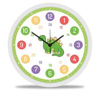 GRAVURZEILE Horloge murale pour enfant Motif dinosaure silencieuse Convient pour les filles - Horloge d'apprentissage colorée pour enfants de 30 cm - Facile à lire l'heure - Design de dinosaure