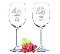 GRAVURZEILE Leonardo Lot de verres à vin avec gravure « Mr Right & Mrs Always Right » - Personnalisables avec nom - Cadeau de mariage, fiançailles et anniversaire - Un cadeau de mariage parfait