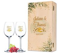 GRAVURZEILE Leonardo Verre à vin avec impression UV - Design Flower Wedding V2 - Personnalisé avec nom et date - Cadeau de mariage, de fiançailles et d'anniversaire pour les mariés - Couleur Daily UV